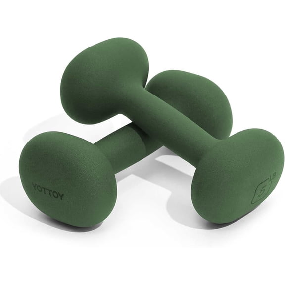 YOTTOY Dumbbell Set of 2 — 5 lb Each (10 lb Pair) Green Non-Slip Hand Weights for Women — Home Gym & Full-Body Toning