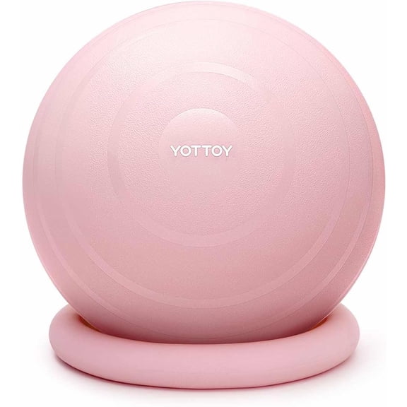 YOTTOY Exercise Ball Chair with Base,Yoga Ball Chair for Home Office Desk, Stability Ball & Fitness Ball Seat with Pump (Pink, 23-26ines(58-65cm))