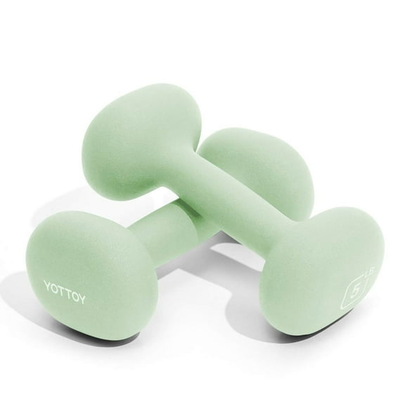 YOTTOY Dumbbell Set of 2 — 5 lb Each (10 lb Pair) Green Non-Slip Hand Weights for Women — Home Gym & Full-Body Toning