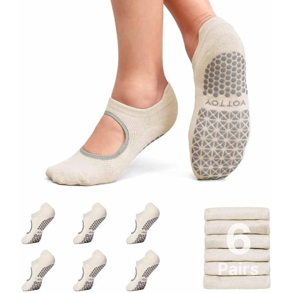 YOTTOY Pilates Socks for Women(6 Pairs)–Breathable, Grip-Enhanced Non-Slip Yoga Socks, Durable & Perfect for Home Workouts