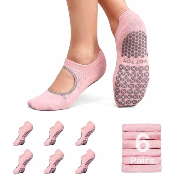 YOTTOY Pilates Socks for Women(6 Pairs)–Breathable, Grip-Enhanced Non-Slip Yoga Socks, Durable & Perfect for Home Workouts