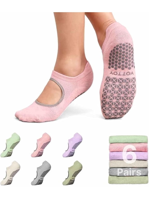 Pilates Socks for Women(6 Pairs)–Breathable, Grip-Enhanced Non-Slip Yoga Socks, Durable & Perfect for Home Workouts