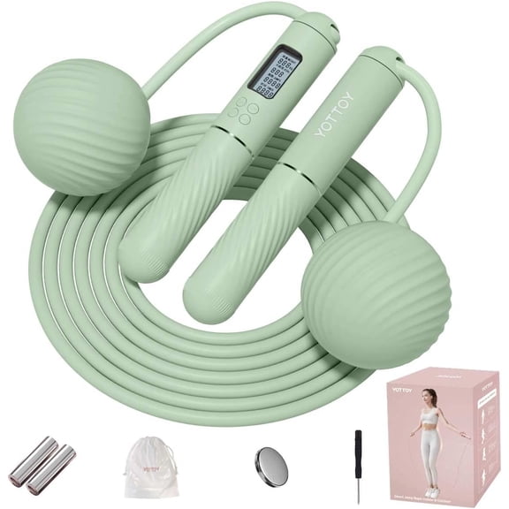 YOTTOY Skipping Ropes for Adults -Cordless Counter Jump Rope with Large Cordless Ball-Weighted Jump Rope for Women with LCD Display