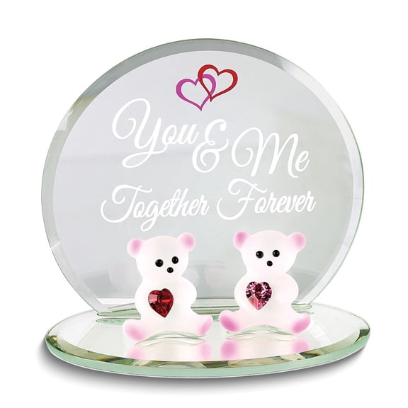 YOU AND ME TOGETHER FOREVER Bears with Red Heart Crystals Handcrafted Glass Figurine Q-GM21709