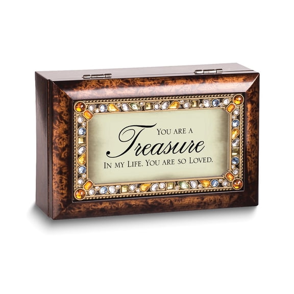 YOU ARE A TREASURE... Jeweled Amber Resin Petite Music Box (Plays Wind Beneath My Wings) Q-GM14474