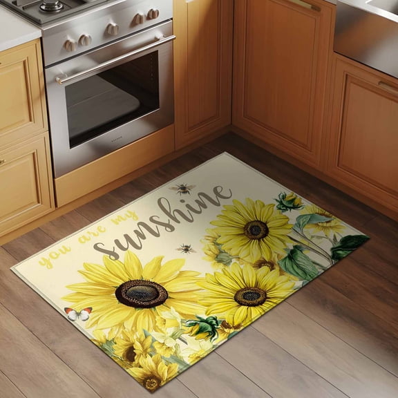 YOU ARE MY SUNSHINE 2x3 Rug for Entryway Front Door Kitchen Sink Area, Sunflower Bee Butterfly Retro Low Pile Washable Non Slip Rectangle Area Rug
