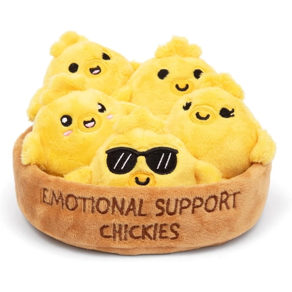 WHAT DO YOU MEME? Emotional Support Chickies , Cuddly Plush Toys and Stuffed Animals, Includes 5 Plushies with Basket, Perfect or Cute Stocking Stuffer for Kids and Teens