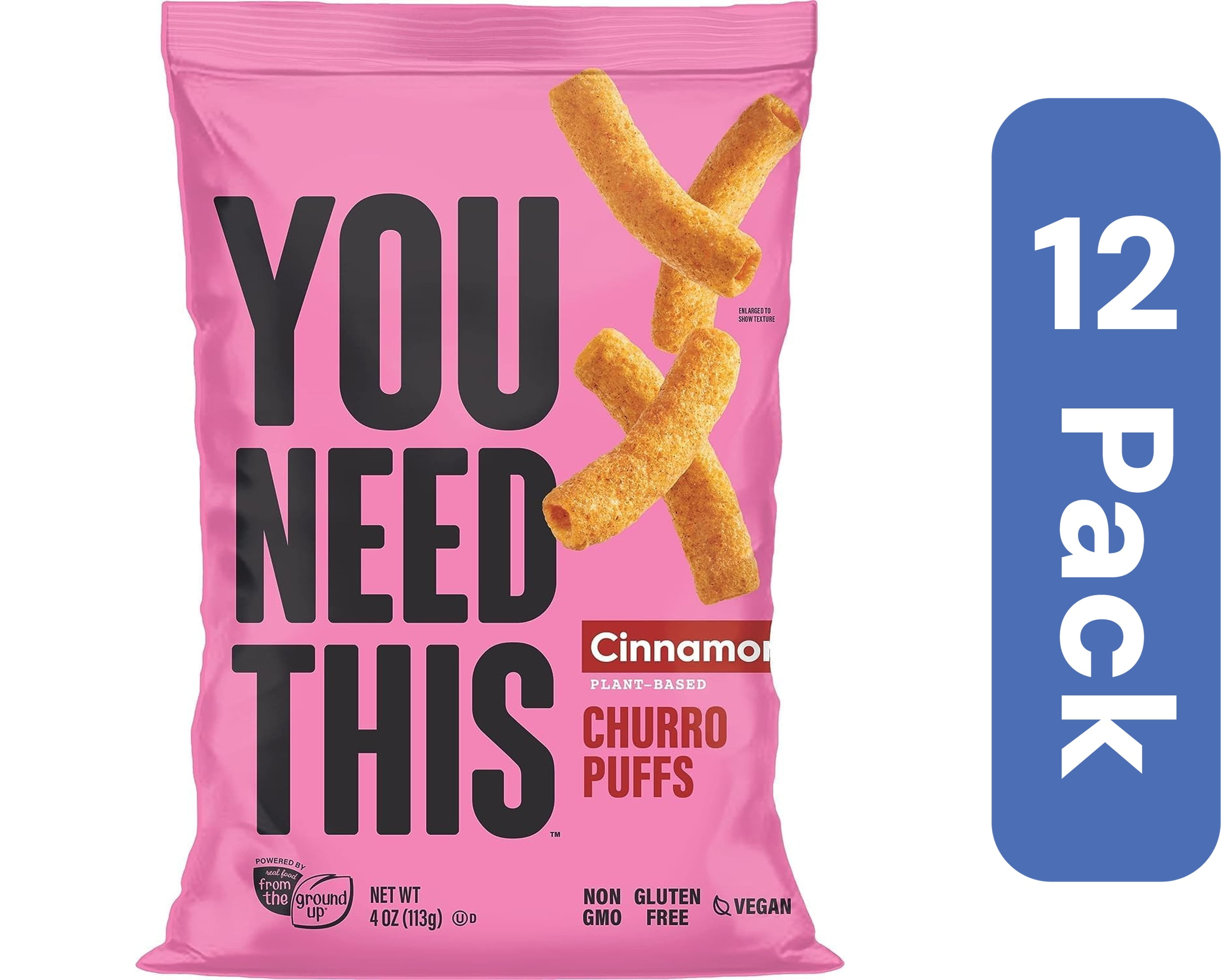 YOU NEED THIS Cinnamon Churro Puffs, 4 Oz Bag (Pack of 12)