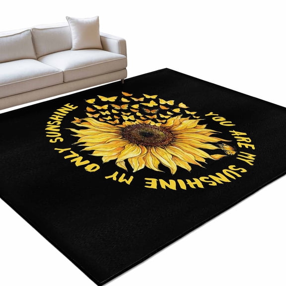 YOU ARE MY SUNSHINE Area Rugs 6x9ft Summer Sunflowers Golden Gradient Butterflies Floor Rug Non Slip Low Pile Ultra Soft Throw Carpet for Entryway Indoor Entrance Kitchen Bathroom