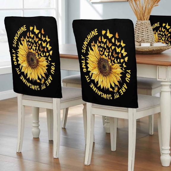YOU ARE MY SUNSHINE Dining Chair Back Cover Only, Summer Sunflowers Golden Gradient Butterflies Set of 4 Chair Back Covers, Removable Washable for Dining Room, Banquet & Holiday Decoration