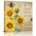 thumbnail image 1 of YOU ARE MY SUNSHINE Framed Canvas Wall Art, Retro Sunflowers Floral Bee Brown Fence Wall Art Painting for Living Room Bedroom Home Decor, 28”x28”, Office Artwork Print, 1 of 9