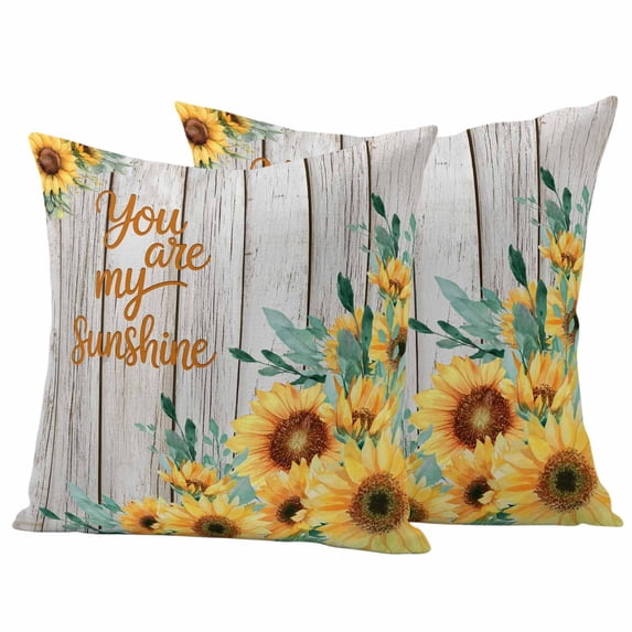 YOU ARE MY SUNSHINE Pillow Covers 2 Pack Spring Summer Flowers Green Leaves Wood Grain Pillowcase Waterproof Outdoor Throw Pillow Cover for Patio Garden Square Cushion 20”x20”