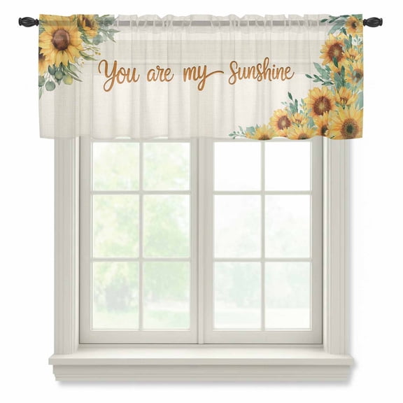 YOU ARE MY SUNSHINE Sheer Valances for Windows, Spring Summer Flowers Green Leaves Semi Sheer Kitchen Valance Rod Pocket Small Voile Window Curtains for Living Room Bedroom 54 x 18 Inch