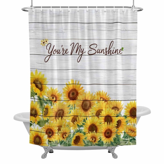 YOU ARE MY SUNSHINE Shower Curtain for Bathroom, Spring Summer Sunflowers Green Leaf Wood Grain Waterproof Cloth Fabric Bathroom Accessories Set with 12 Rust Proof Plastic Hooks, 36"x72"
