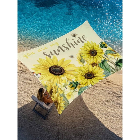 YOU ARE MY SUNSHINE Sun Shade Sail 6.5' x 10', Sunflower Bee Butterfly Retro Rectangle Outdoor Sunshade Canopy, Waterproof UV Block Patio Covers for Garden Yard Beach