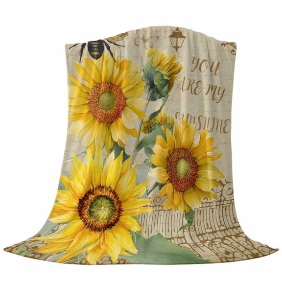 YOU ARE MY SUNSHINE Throw Flannel Blanket Retro Sunflowers Floral Bee Brown Fence Super Soft Cozy Bed Blanket, Lightweight Plush Fuzzy Bed Throw for Bedroom Sofa Couch Living Room 60x80In,