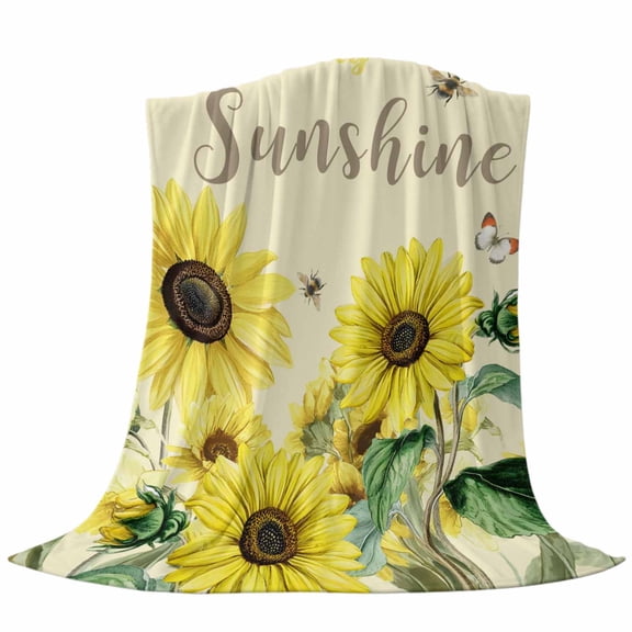 YOU ARE MY SUNSHINE Throw Flannel Blanket Sunflower Bee Butterfly Retro Super Soft Cozy Bed Blanket, Lightweight Plush Fuzzy Bed Throw for Bedroom Sofa Couch Living Room 60x80In,