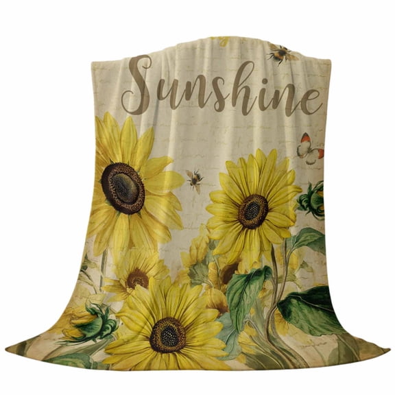 YOU ARE MY SUNSHINE Throw Flannel Blanket Sunflower Bee Retro Vintage Super Soft Cozy Bed Blanket, Lightweight Plush Fuzzy Bed Throw for Bedroom Sofa Couch Living Room 40x50In,