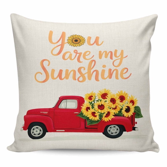 YOU ARE MY SUNSHINE Throw Pillow Cover Valentine's Day Red Car Summer Flowers Cotton Linen Cushion Cover Throw Pillow Case with Invisible Zipper for Couch Sofa Bed Chair Car 26x26 Inch
