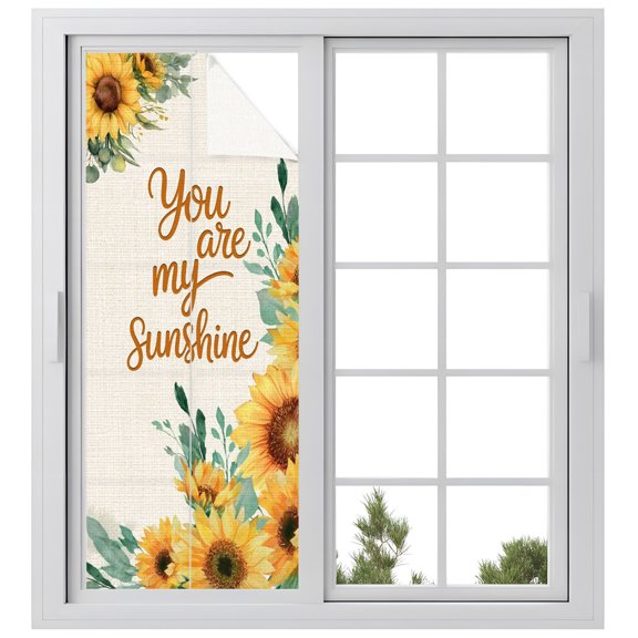 YOU ARE MY SUNSHINE Window Privacy Film, Spring Summer Flowers Green Leaves Frosted Glass Window Clings Static Cling UV Heat Blocking Reusable Door Sticker for Bathroom 23.6 x 59 Inch