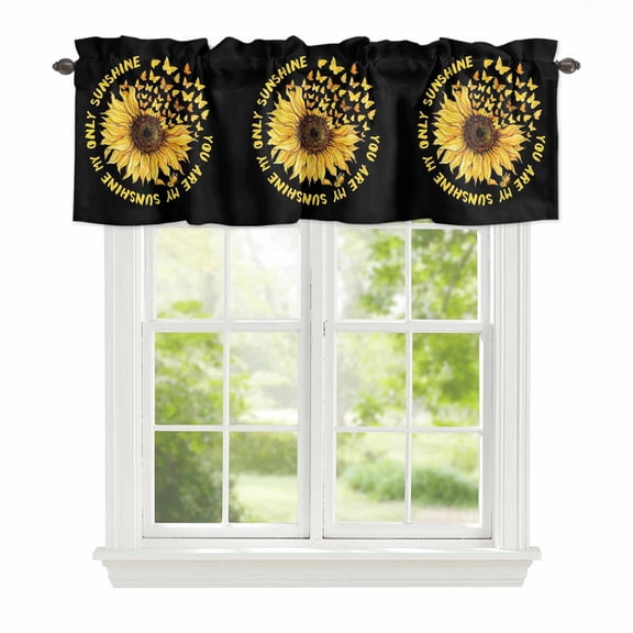 YOU ARE MY SUNSHINE Window Valance for Kitchen, Summer Sunflowers Golden Gradient Butterflies Rod Pocket Short Curtain for Small Windows, Light Filtering Decorative Valance, 42 x 12 Inch