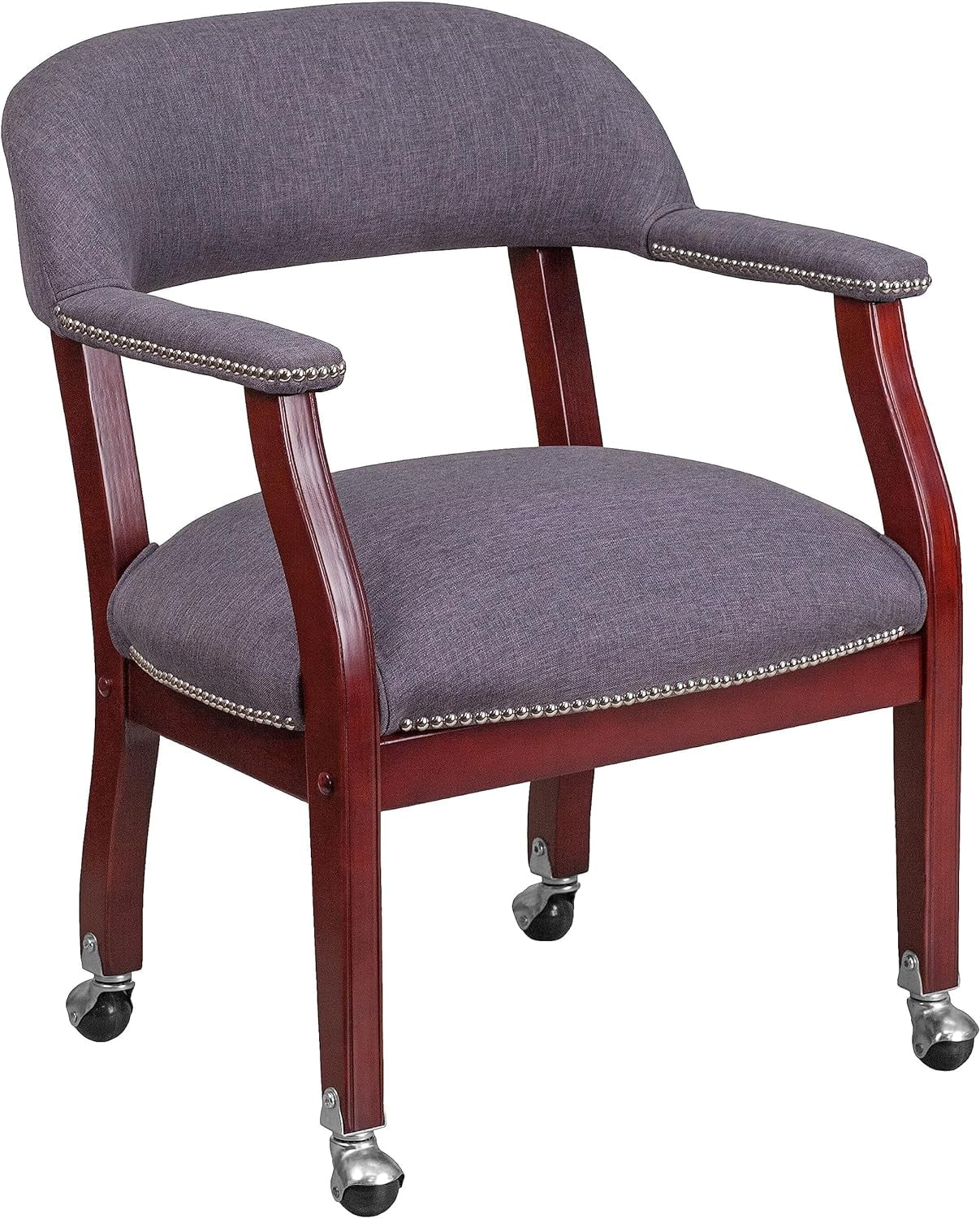 Gray Fabric and Wood Conference Chair with Casters