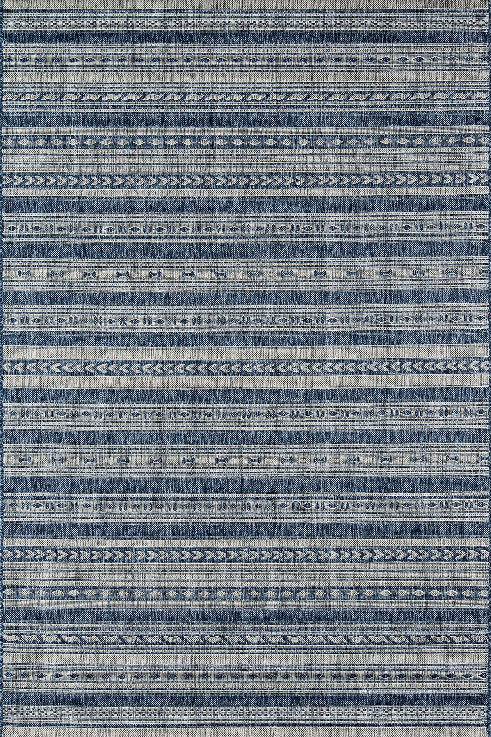 Chambray Blue Synthetic Braided 6'7" x 9'6" Easy-Care Area Rug