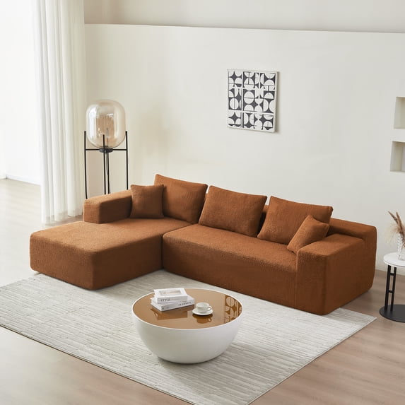 YOUDAO Modern 104'' Modular Sectional Couch, Comfy Lambswool Fabric L-Shape Sofa with Chaise Lounge, Modern Corner Sofa 5 Seater Sectional Sofa Couch For Living Room, Bedroom, Apartment, Orange