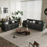 YOUDENOVA 2 Piece Set Comfy Sofa Couch, 3 Seater & Loveseat Sofa with Deep Seats, Modern Sleeper Couch for Living Room,Dark Grey