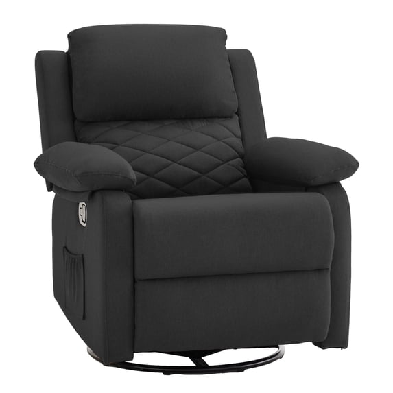 YOUDENOVA 360° Swivel Rocker Recliner Chair for Small Spaces for Living Room,Upholstered Linen Fabric Glider Nursery Chair with Side Pockets,Black