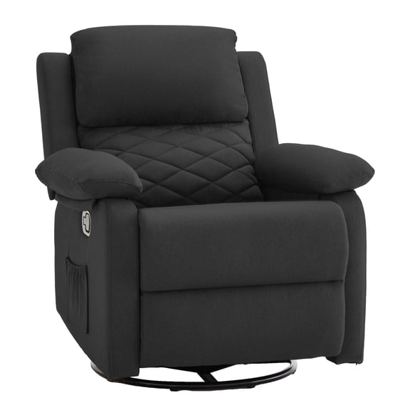 YOUDENOVA 360° Swivel Rocker Recliner Chair for Small Spaces for Living Room,Upholstered Linen Fabric Glider Nursery Chair with Side Pockets,Black
