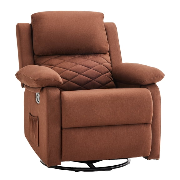 YOUDENOVA 360° Swivel Rocker Recliner Chair for Small Spaces for Living Room,Upholstered Linen Fabric Glider Nursery Chair with Side Pockets,Brown