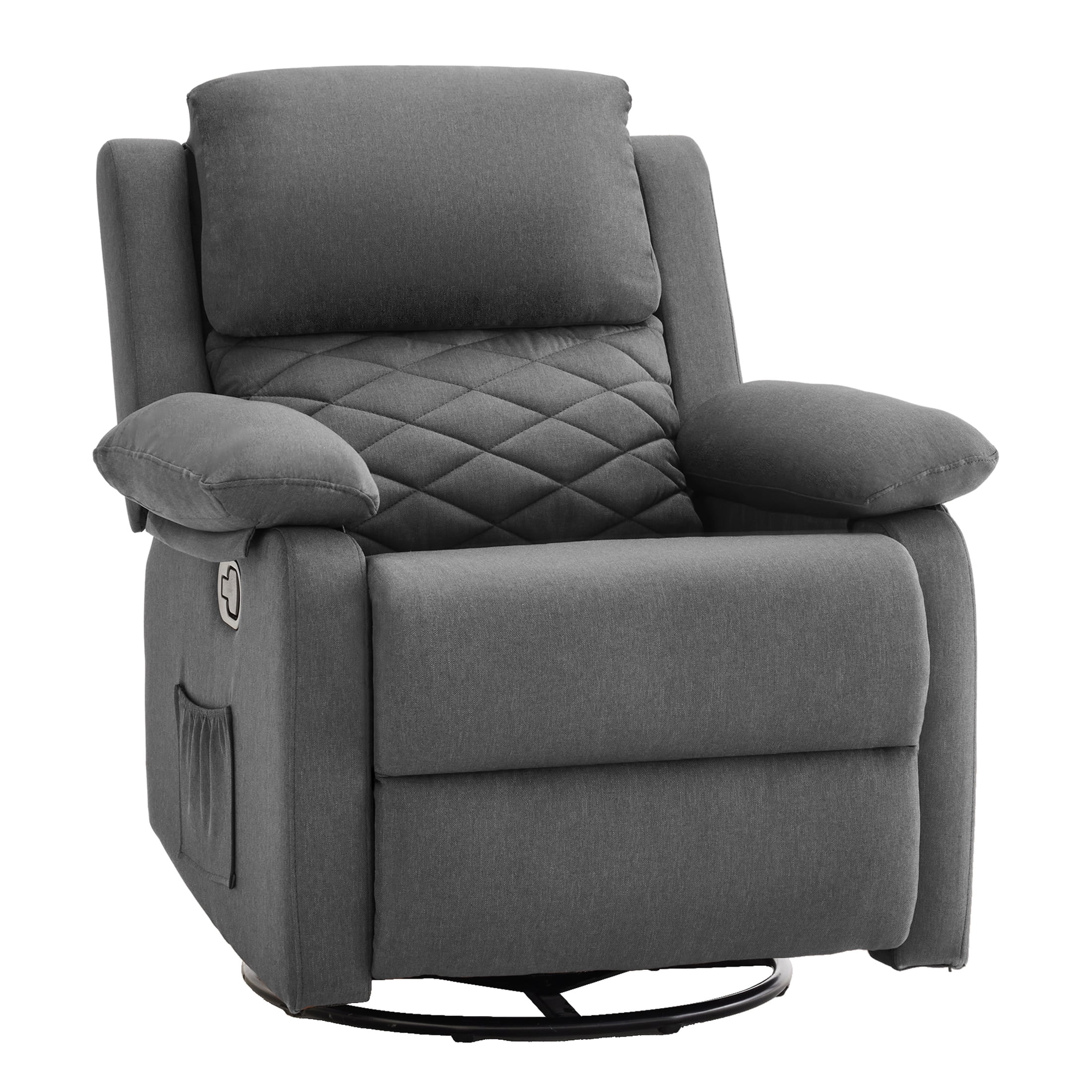 YOUDENOVA 360° Swivel Rocker Recliner Chair for Small Spaces for Living Room,Upholstered Linen Fabric Glider Nursery Chair with Side Pockets,Gray