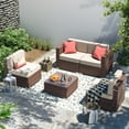 thumbnail image 1 of YOUDENOVA 5 Pieces Outdoor Sectional Sofa with Tea Table, PE Rattan Patio Furniture Sets,Cream, 1 of 1