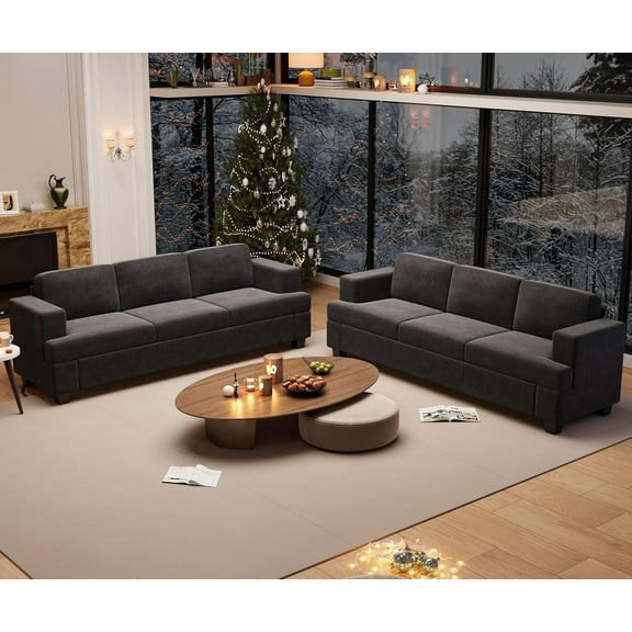 YOUDENOVA 6 Seats Couch Set, 3 Seater Sofa*2 with Deep Seats for Living Room, Modern Sleeper Couch, Dark Grey Corduroy