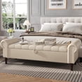 thumbnail image 1 of YOUDENOVA 60" Storage Bench for Bedroom Queen Leather Storage Bench with Button, Upholstered Bedroom Bench with Rolled Arms for Living Room, Entryway,Beige & Brown Legs, 1 of 7