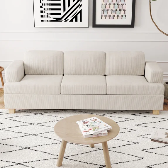 LUMIHO 89" Modern Corduroy Sofa,3 Seater Couches for Living Room, Bedroom,with Deep Seat,beige