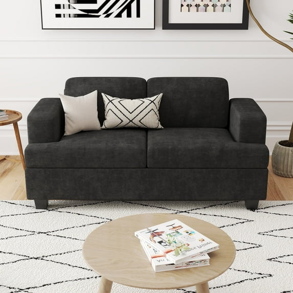 YOUDENOVA 63 Inch Sofa Couch, Modern 2-Seater Sofa for Living Room, Modern Sleeper Couches Deep Seat Sofa Lounge for Apartment, Black Chenille