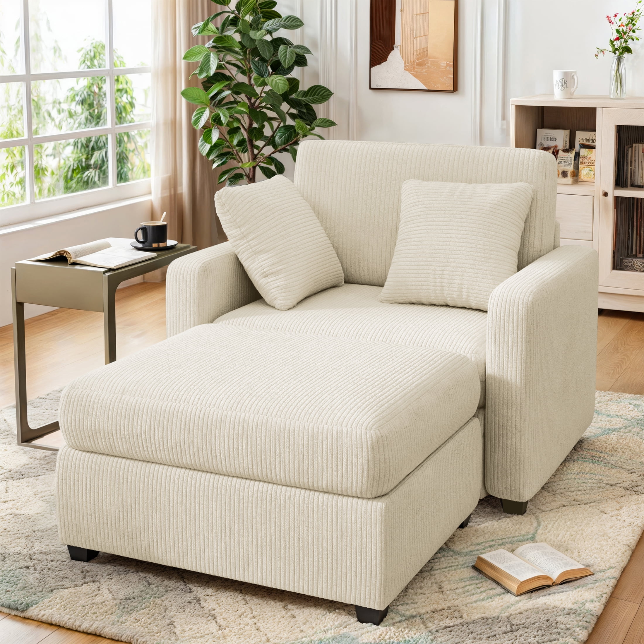 LUMIHO Chaise Lounge Chair Indoor, 42" Sleeper Chair with Two Throw ...