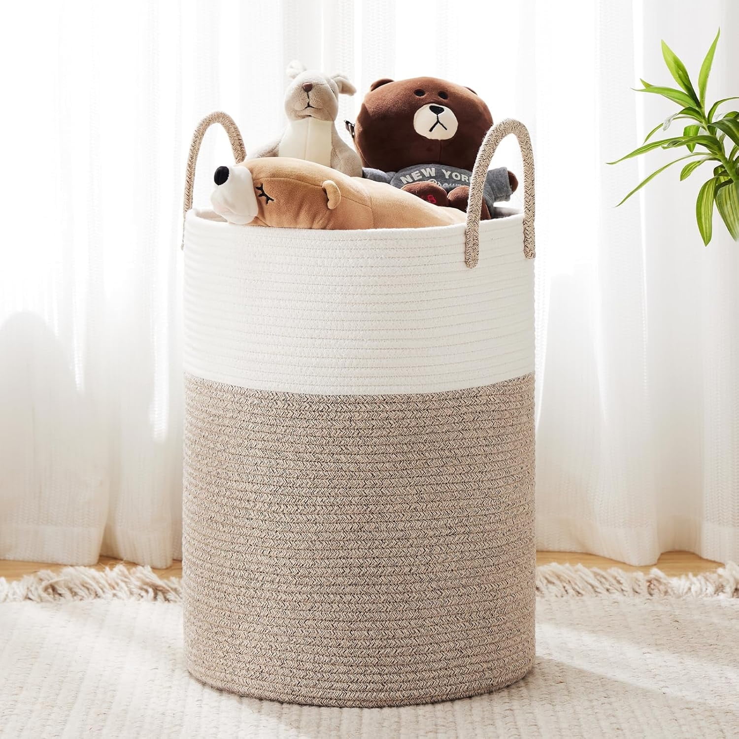 YOUDENOVA Laundry Hamper Basket, Woven 58L Tall Laundry Basket for Blanket Organizer- Nursery Hamper for Bedroom And Bathroom Storage