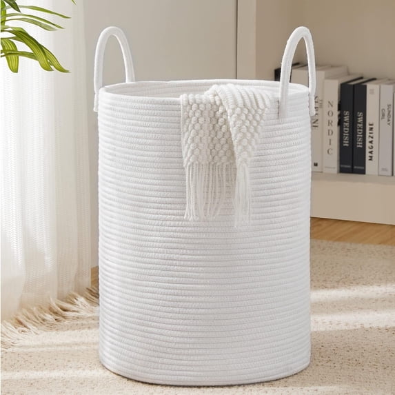 YOUDENOVA Laundry Hamper Basket, Woven 58L Tall Laundry Basket for Blanket Organizer- Nursery Hamper for Bedroom And Bathroom Storage