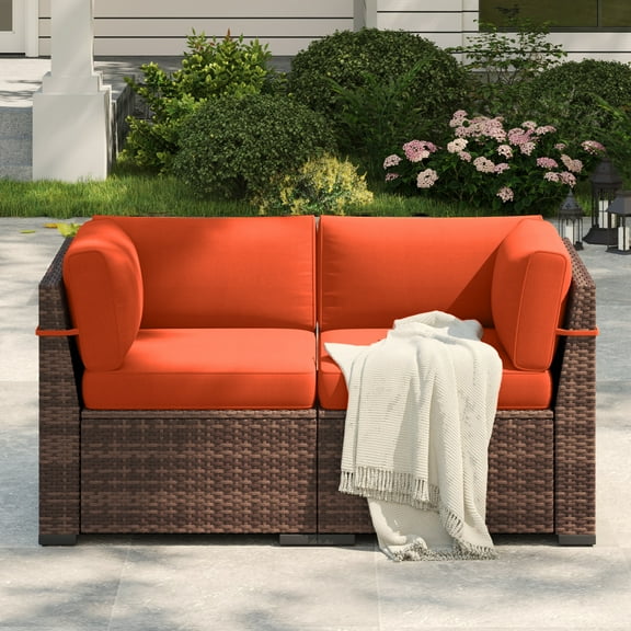 YOUDENOVA Patio Furniture Set, 2 Armrest Sofas, Outdoor Sectional Sofa Set with Waterproof Cover, PE Wicker Rattan Slanted Back Outdoor Conversation Set with Cushions