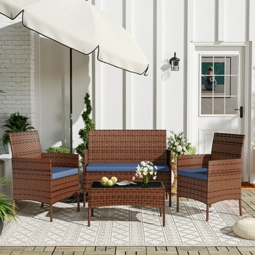 YOUDENOVA Patio Furniture Set 4 Pieces Porch Furniture Outdoor Modular Wicker Patio Sectional Conversation Furniture Set for Backyard, Porch, Garden, Poolside and Balcony