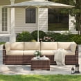 thumbnail image 1 of YOUDENOVA Patio Furniture Set, Outdoor Sectional Sofa Set with Waterproof Cover, PE Wicker Rattan Slanted Back Outdoor Conversation Set with Cushions and Glass Coffee Table, 1 of 1