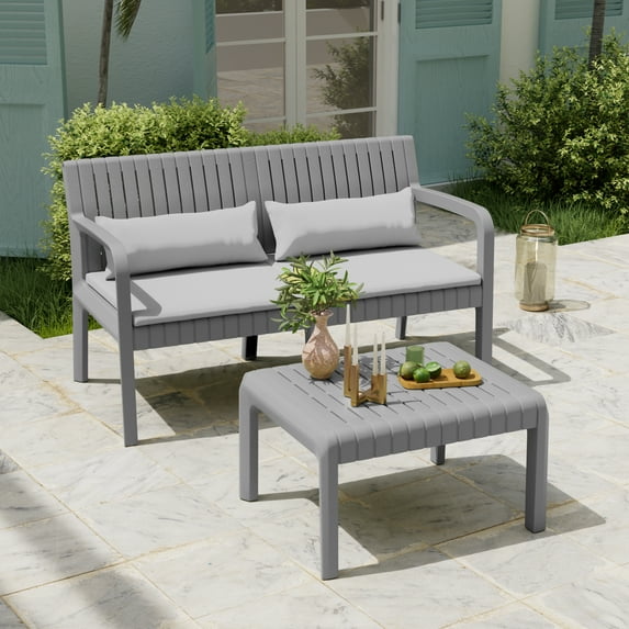 YOUDENOVA Resin Patio Furniture Set, No Rust Modular Outdoor Sectional Sofa Set, All Weather Patio Conversation Set, for Backyard, Deck, Poolside with Cushion