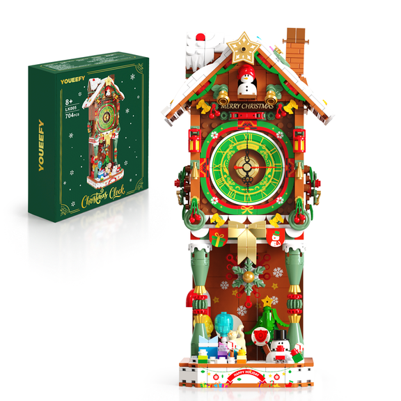 YOUEEFY Christmas Cuckoo Clock Building Blocks Set, Real Working Clock & Pendulum, Holiday Home Decor Gift