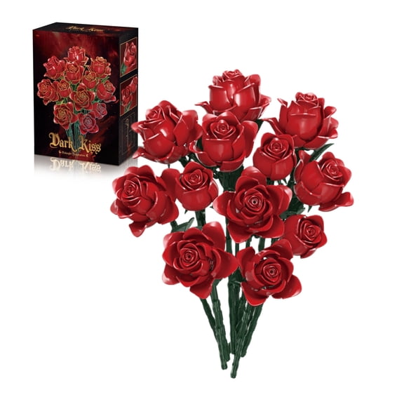 YOUEEFY Red Roses Bouquet Building Block Set, 585 Pcs , DIY Botanical Model, ABS
