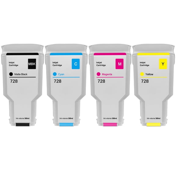 YOUEXPERT 728XL Ink Cartridges 4PCS Replacement for HP 728 F9J68A F9K17A F9K16A F9K15A for HP DesignJet T730 & T830 Large Format Plotter Printers (BK, C, M, Y, 300ML)