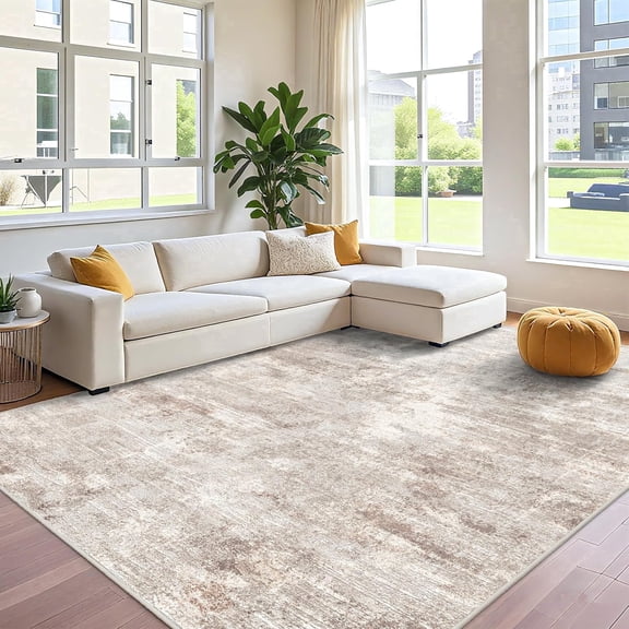 YOUFORTONG 10x12 Abstract Area Rug, Large Washable Indoor Rug, Non-Slip Stain Resistant Distressed Soft Carpet for Living Room Bedroom Farmhouse,Brown