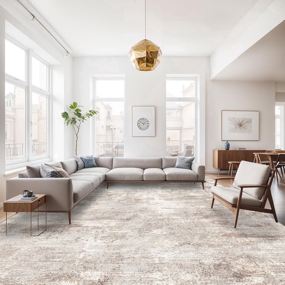 YOUFORTONG 10x14 Abstract Area Rug, Large Washable Indoor Rug, Non-Slip Stain Resistant Distressed Soft Carpet for Living Room Bedroom Farmhouse,Brown 